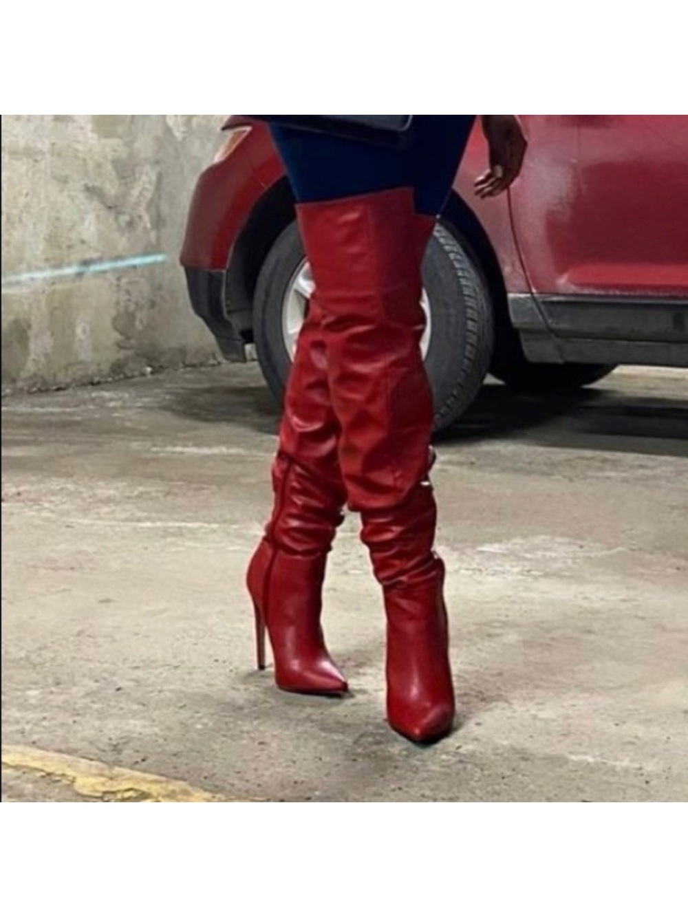 Red Over-the-Knee Stiletto Boots - Women